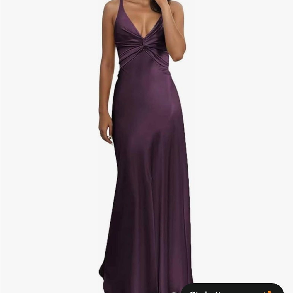 Plum V Neck Satin Bridesmaid Dress